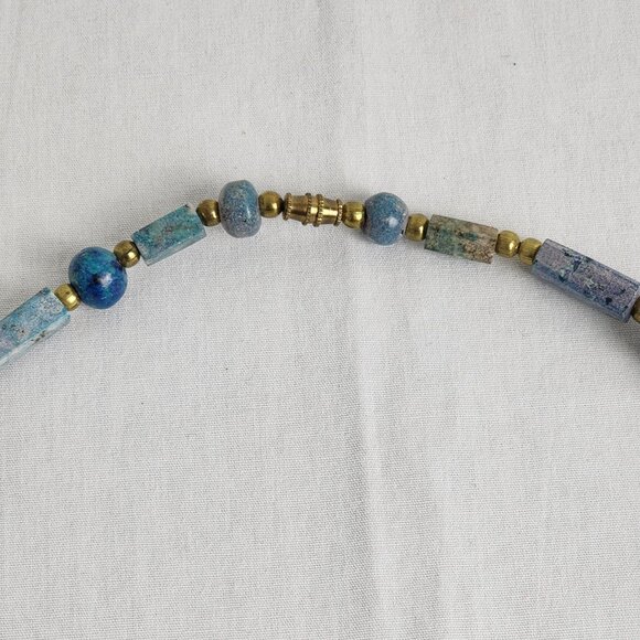 Handcrafted Artisan Beaded Necklace With Diamond Shaped Stone Pendants Purple - Picture 8 of 10